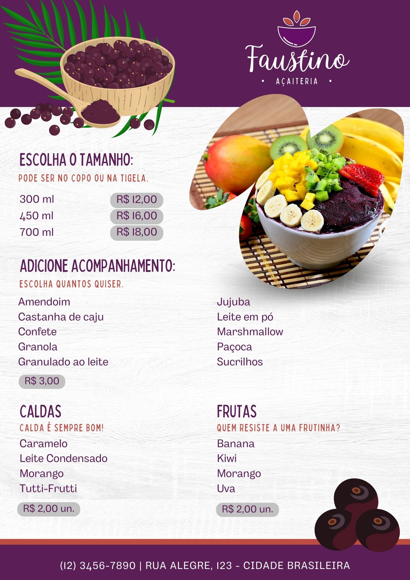 cardápio açaí